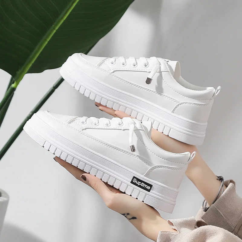 

2021 New White Shoes Student Flat-bottomed Running Shoes Women's Lace-up Platform Shoes Women's Sports Shoes Sneakers Women