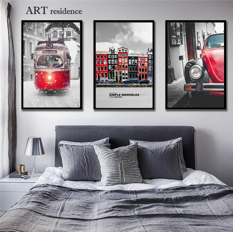 Современный постер скандинавский город винтажная автомобильная печать Картина
