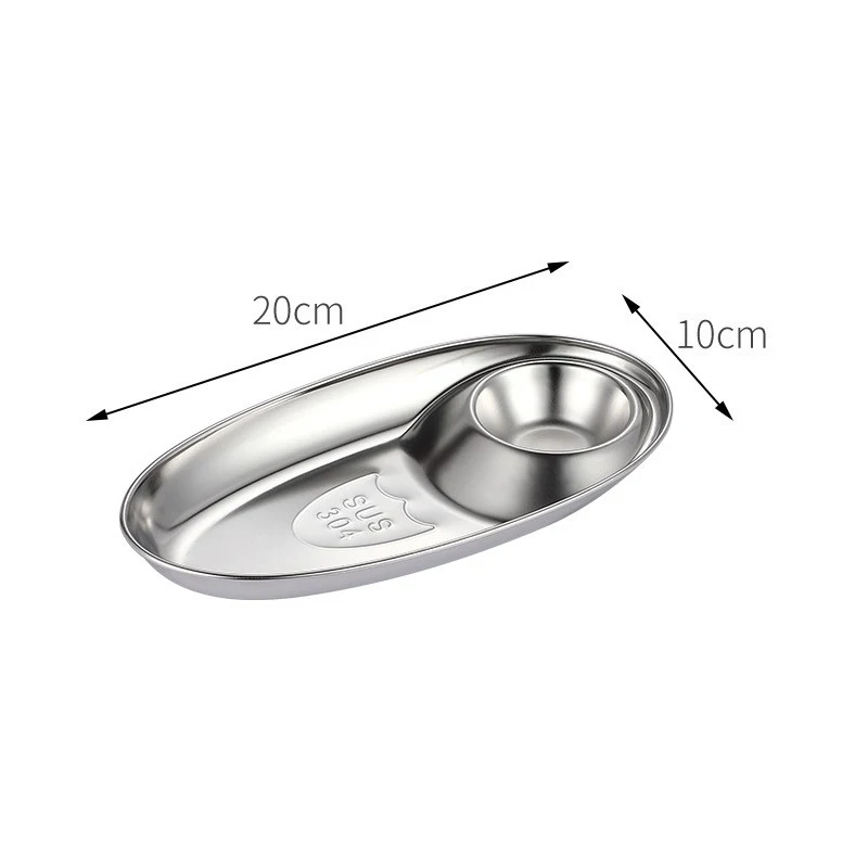 

304 Stainless Steel Snack Plate Divided Grid Plate Oval Plate With Sauce Plate Western Food French Fries Fried Chicken Snack