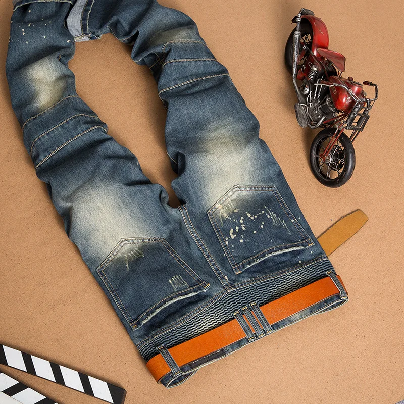 

Jeans men's nostalgic holed motorcycle Jeans Straight fashion beggar personality pants