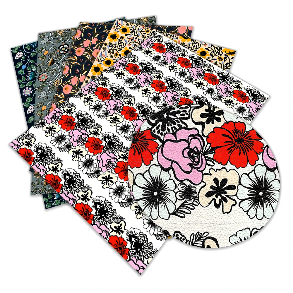 

Colorful Flower Pattern Artificial Litchi Leather Fabric Bow Earrings Handbag Crafts 30X136CM