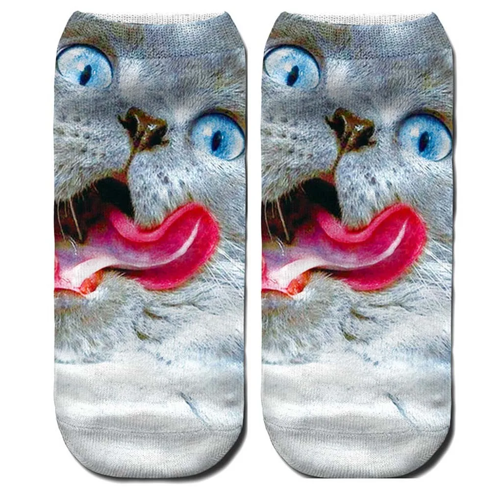 5 пар модные зимние носки для женщин 3D новинка безумный забавный кот короткие