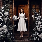 Роскошное атласное свадебное платье-трапеция с длинными рукавами, весна