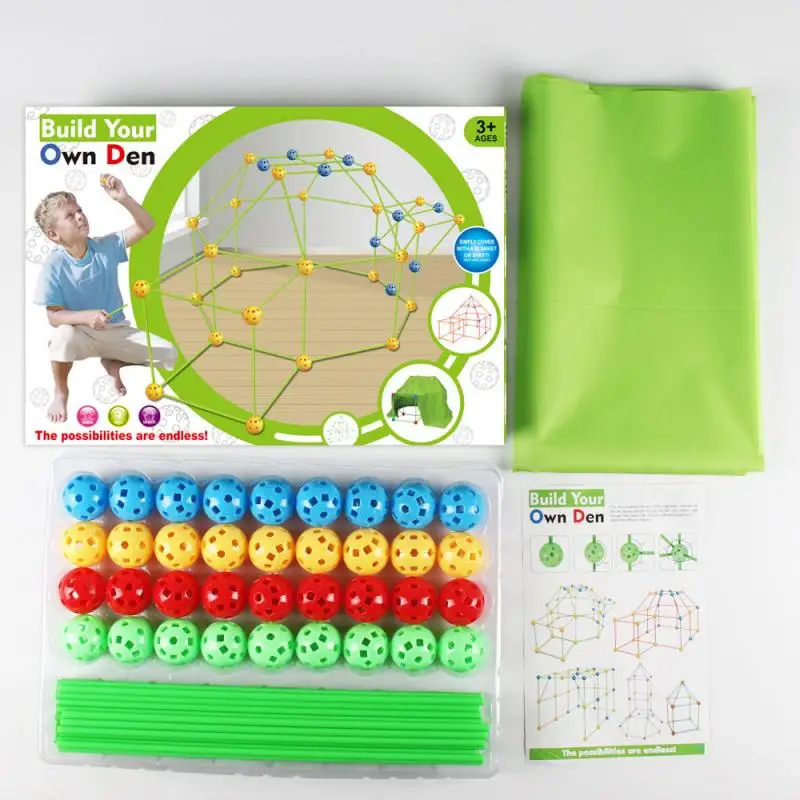 

Kids Construction Fort Building Castles Tunnels Tents Kit DIY Bead Tent Toys Educational Puzzle Tent Toys Gifts For Girls Boys