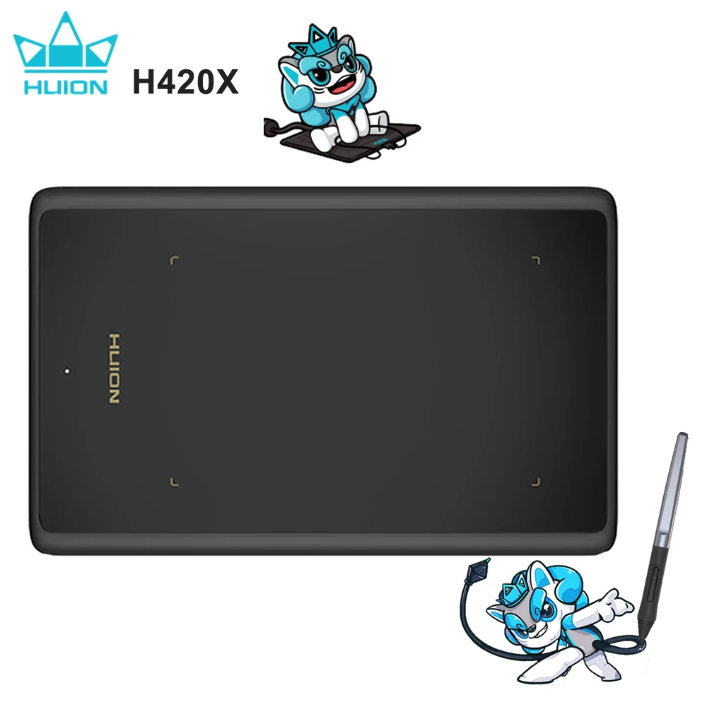 Графический планшет HUION H420X, цифровой графический планшет для рисования, графический планшет для рисования с безбатарейным стилусом PW100 8192 L