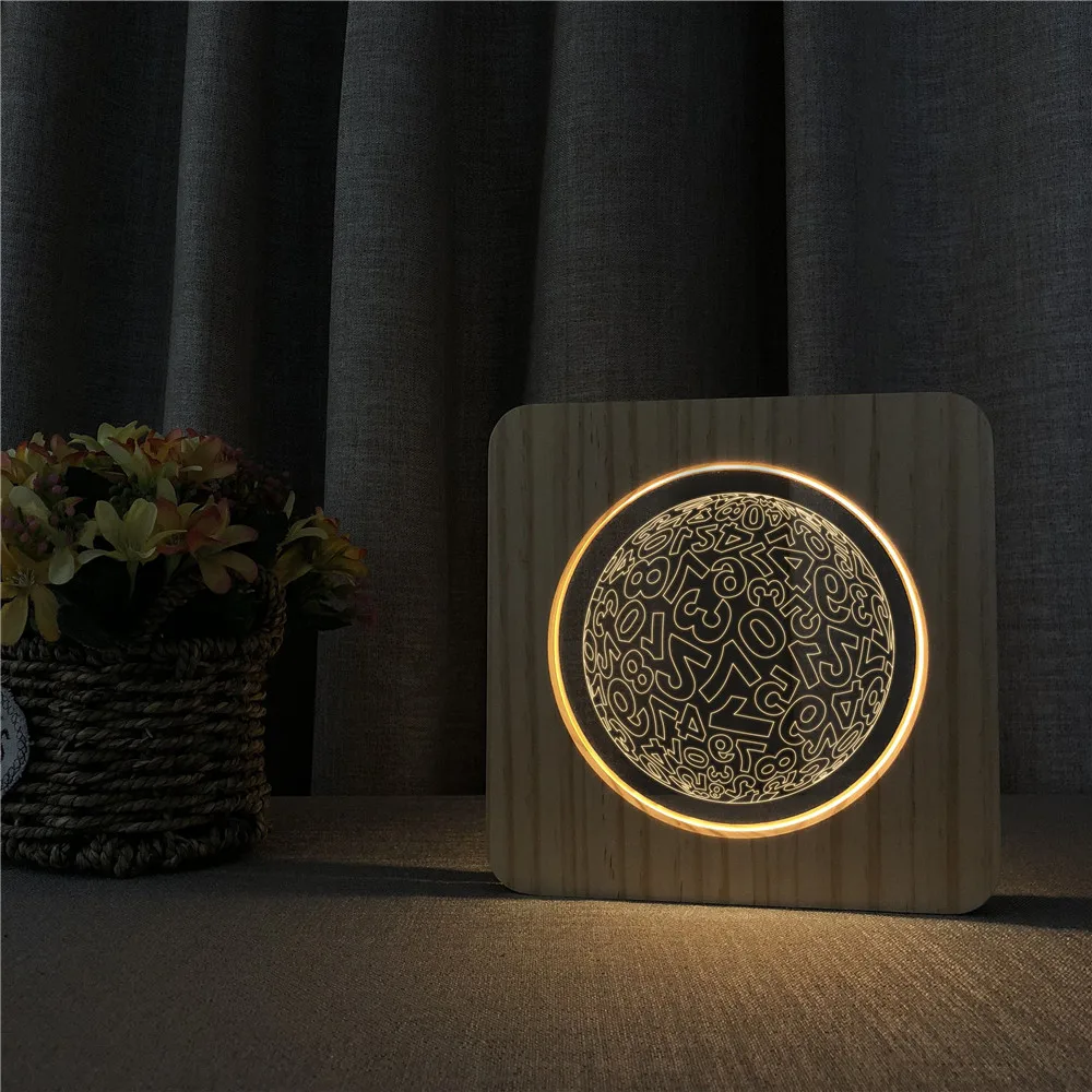 Арабскими цифрами круг 3D светодиодный акриловый деревянный ночной Светильник