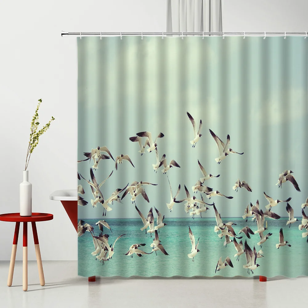 

Animal Birds Shower Curtain Flamingo In The Air Modern Household Products Waterproof Polyester Fabric Bathtub Decor With Hooks