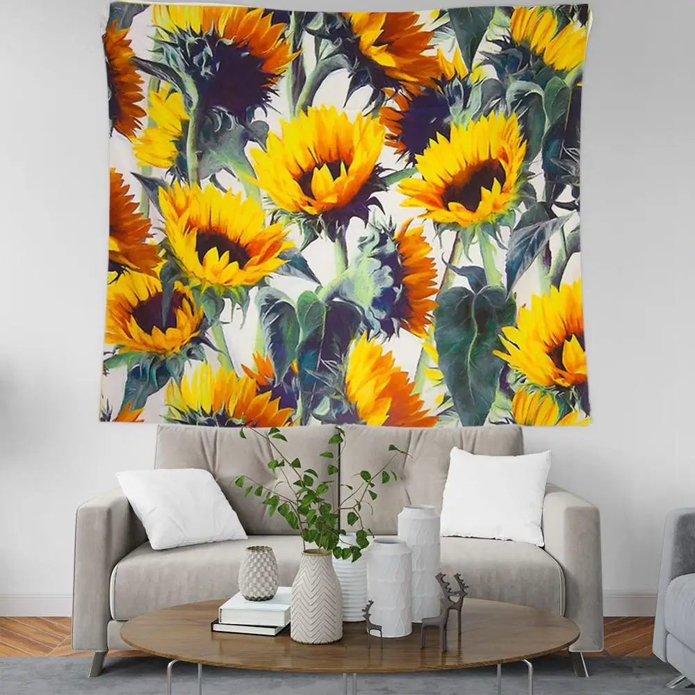 

PLstar Cosmos Bohemian sunflower oil painting Tapestry 3D Printing Tapestrying Rectangular Home Decor Wall Hanging style-15
