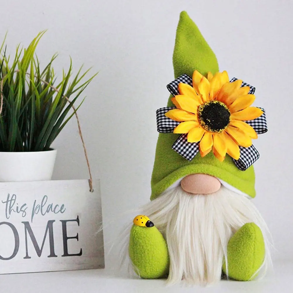 

2PCS Bee Day Gnome Sunflower Faceless Doll Plush Elf Dwarf Doll Ornament Decoration for Home Bedroom Desktop Spring Yellow Green