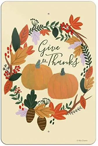 

Give Thanks with Pumpkins Thanksgiving Metal Tin Sign Retro Vintage Sign for Home and Bar Wall Decor 20x30cm