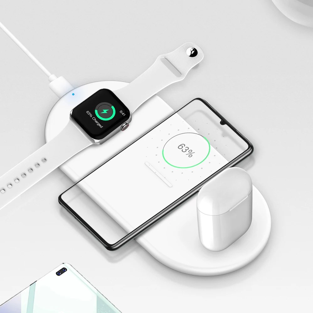 Беспроводное зарядное устройство 10 Вт для iWatch 2 5 4 3 AirPods IPhone 11 Pro Max 8 X XR Samsung S10 S9 +