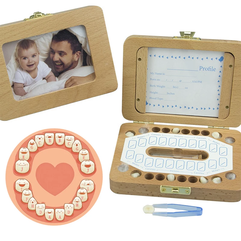 

Wooden Kids Tooth Box Organizer Milk Teeth Collection Wood Storage Children's Photo Frame Deciduous Tooth Preservation Box Memor