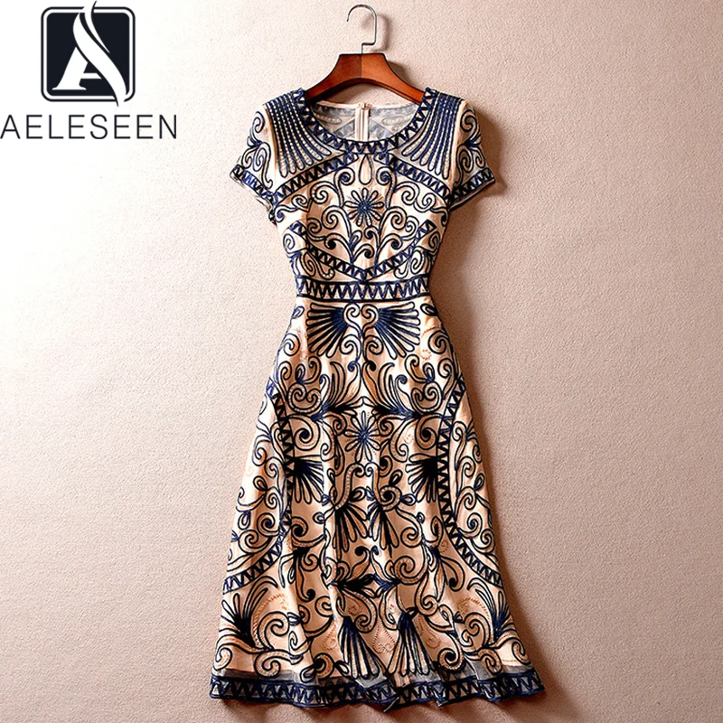 

Женское платье с цветочной вышивкой AELESEEN, подиумное элегантное облегающее вечервечерние платье с оборками, лето 2019