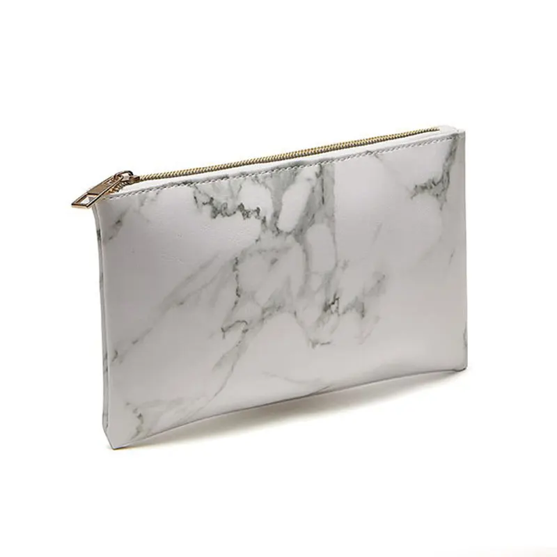 

Large Capacity Storage Bag With Zipper Marble Pattern PU Leather Makeup Storage Tool for Women New Arrival