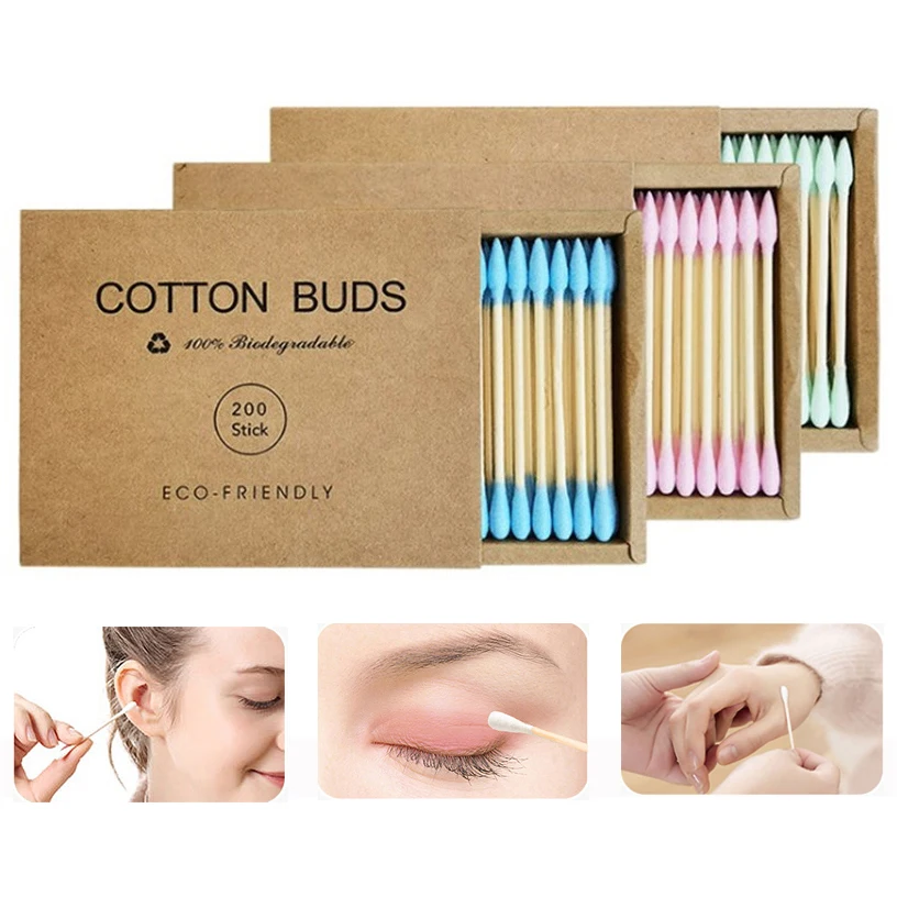 

200PCS/Box Baby Double Head Cotton Swab Bamboo Sticks Cotton Swab Disposable Buds Cotton For Beauty Makeup Nose Ears Cleaning