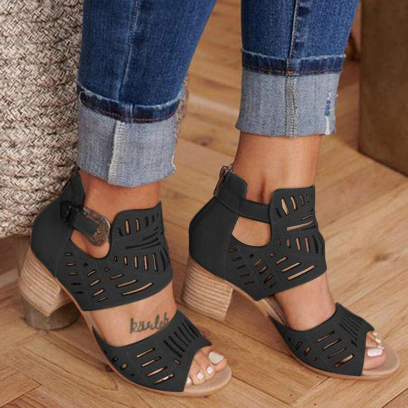 

Women Sandals Hollow Out Summer Shoes Woman Heels Sandals Pointed Fish Mouth Gladiator Sandals Woman Pumps Hemp High Heels