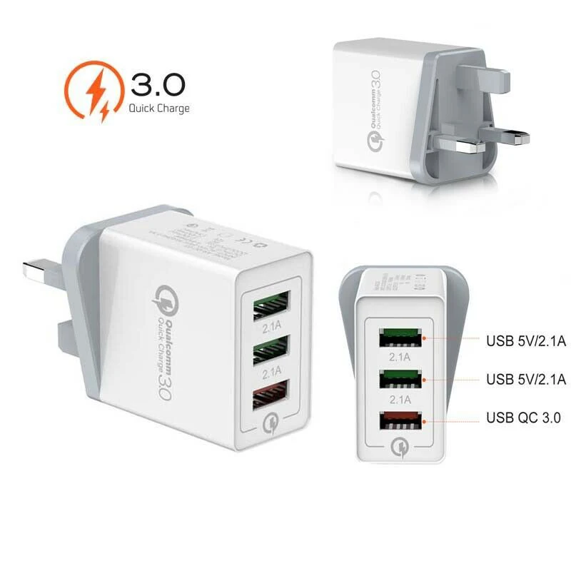 3 мульти-Порты и разъёмы адаптер USB с вилкой Стандарта Великобритании QC 0 Быстрая