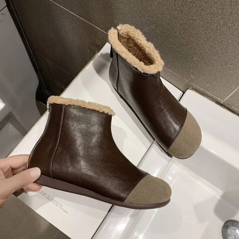

2021 Women Boots Winter New Warm Martin Boots Flat Heel Retro Comfortable Soft Bottom Ankle Boot Winter Snow Boots Women