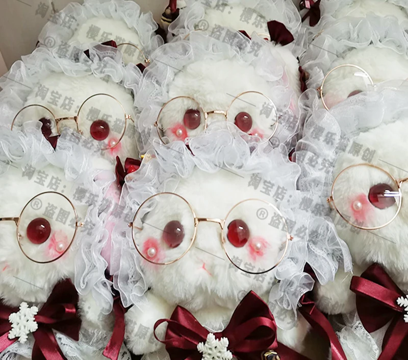 

Kawaii Girl Lop glasses Rabbit Lace UP Bowknot Plush Backpack Lolita Cute Doll Cosplay Cartoon Messenger bag Pearl Handbag