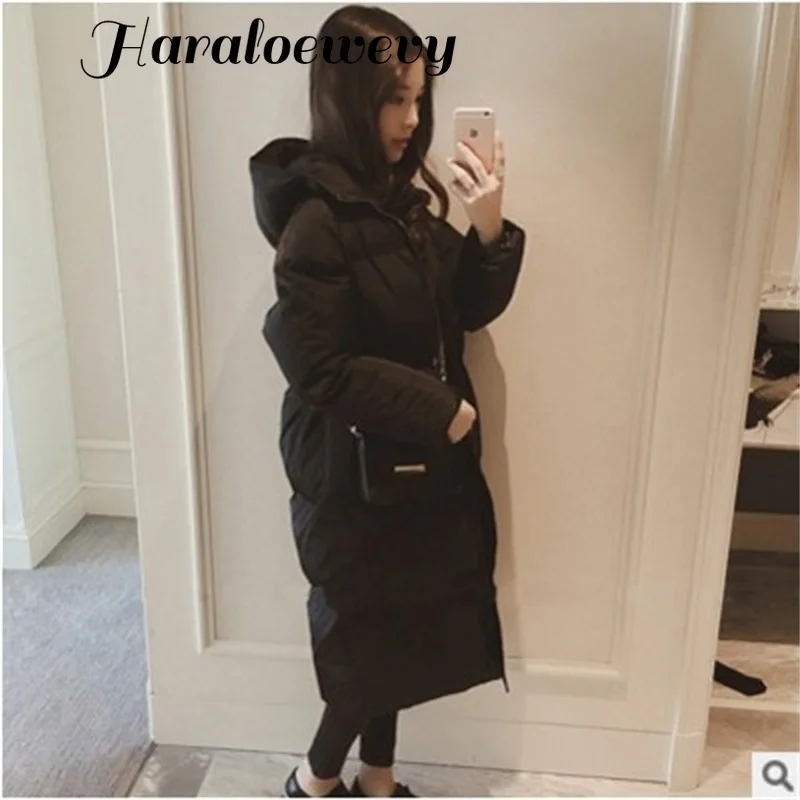 Женский пуховик 2019 зимняя женская куртка Модное Длинное пуховое пальто с