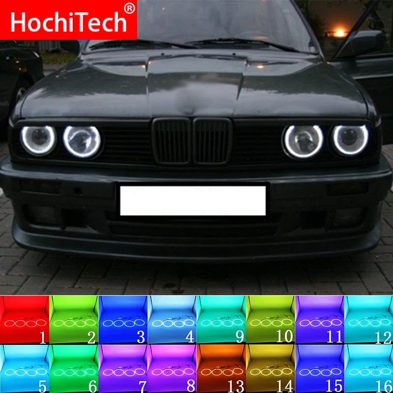 

Latest Headlight Multi-color RGB LED Angel Eyes Halo Ring Eye DRL RF Remote Control For BMW E30 E32 E34 1984-1990 Accessories