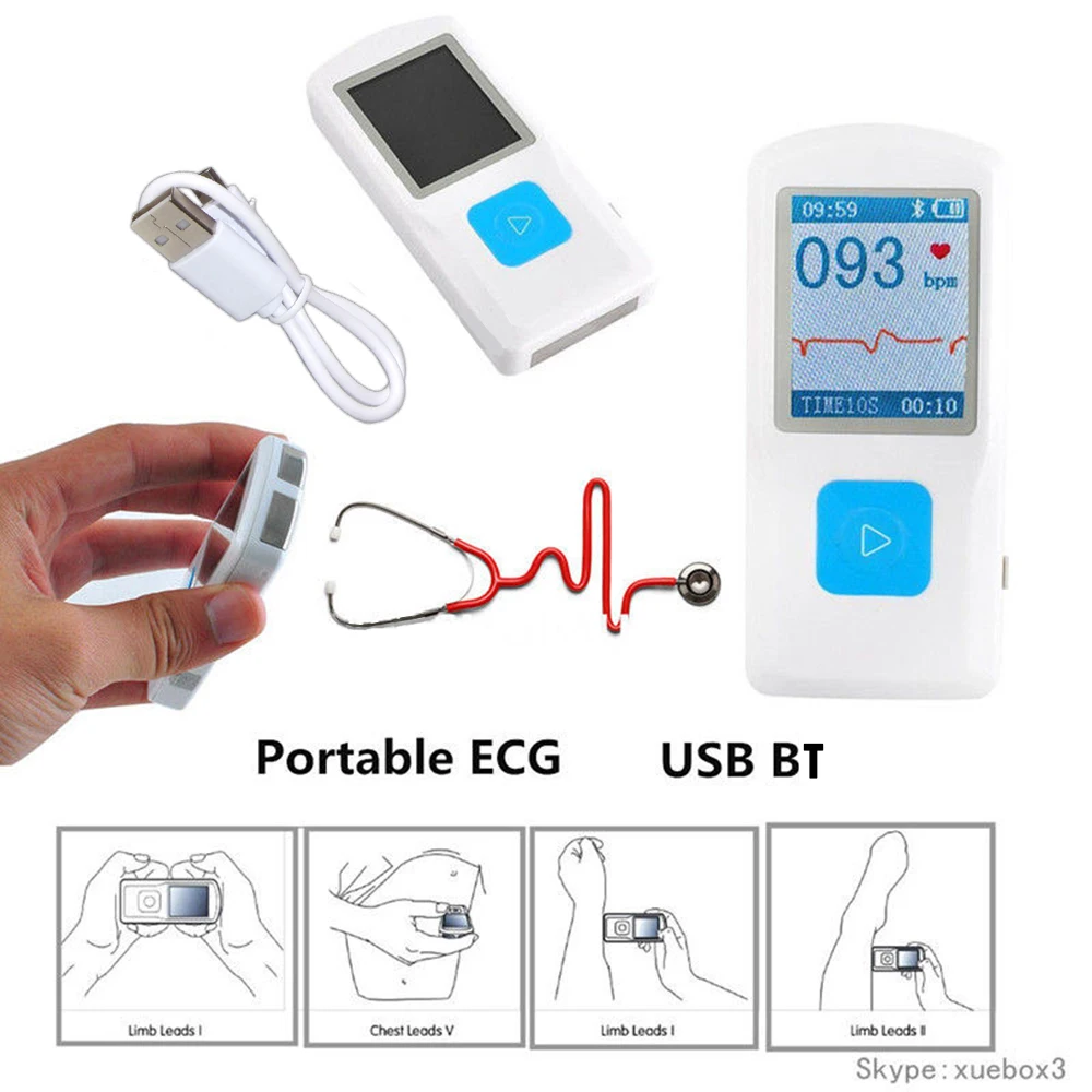 Portable ECG Monitor for family,1.77color TFT-LCD Bluetooth Rechargable Quick ECG EKG Health Care Household Medical Equipment