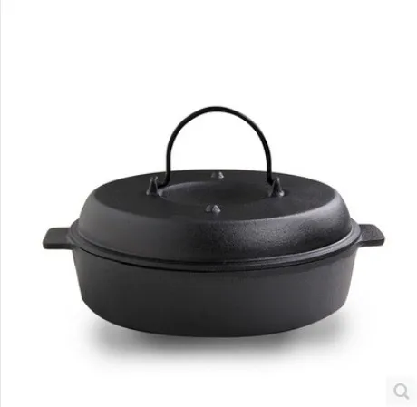 Плоская чугунная тепловарка старинная ручная сковорода многофункциональная