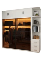 Sliding door wardrobe modern simple small family bedroom rental room with light luxury sliding door wardrobe