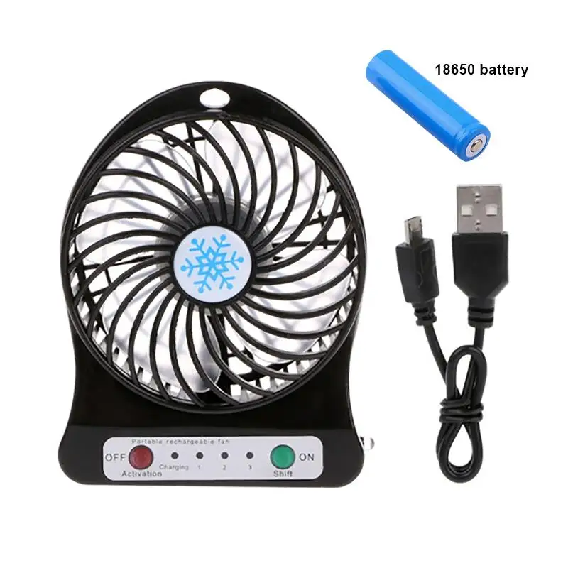 Black with Battery Портативный перезаряжаемый светодиодный светильник, летний вентилятор, мини usb зарядка, воздушный охладитель, 3 режима регулировки скорости - Цвет: Black with Battery