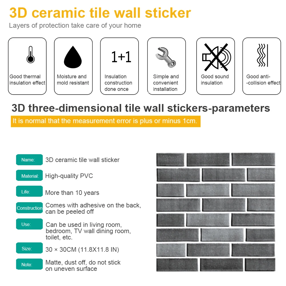 

12Pcs 3D Brick Foam Panels Wall Stickers Self-adhesive DIY Embossed Stone Wallpaper Home Decor Living Room Kitchen Decoration
