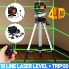 Лазерный уровень, 16 линий, 4D, 360 , самонивелирующийся, горизонтальный и вертикальный крест, супермощный зеленый лазерный луч, инструменты для измерения линий