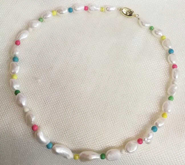 4mm colorful beads 10mm 11mm 13mm white baroque freshwater pearl mixed Necklace gold clasp Woman Jewelry irregular | Украшения и