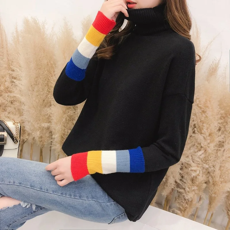 Женский вязаный свитер зимний теплый костюм с длинным рукавом и высоким