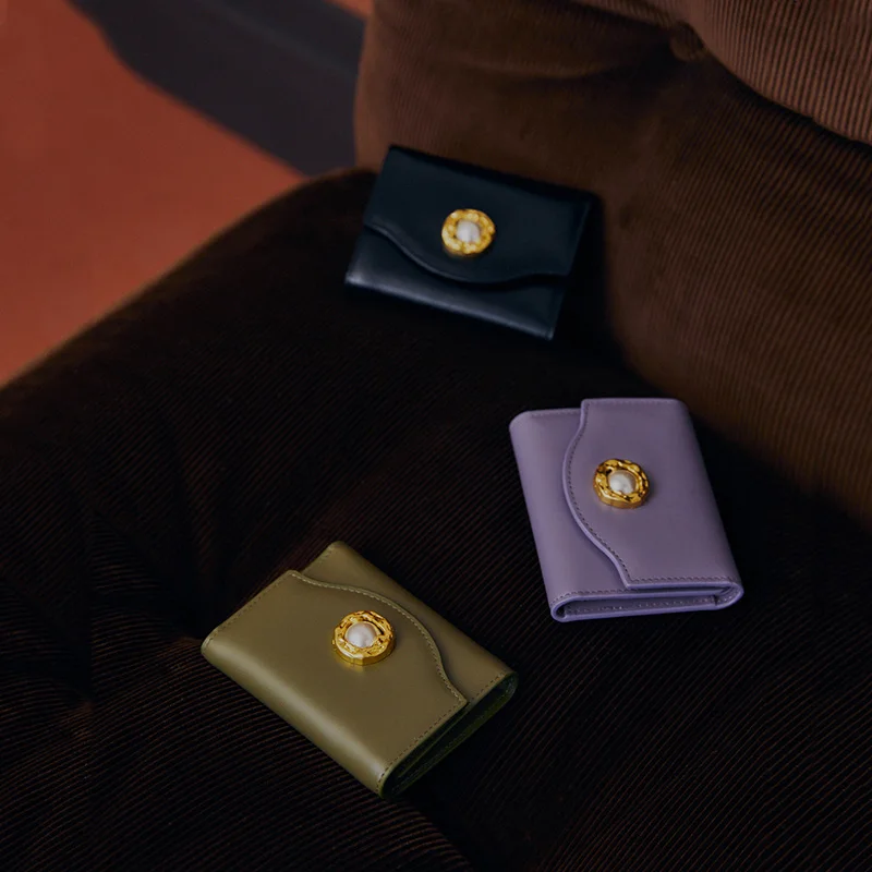 

LA FESTIN 2020 new fashion three-folding card holder coin purse retro leather clutch bag short female wallet