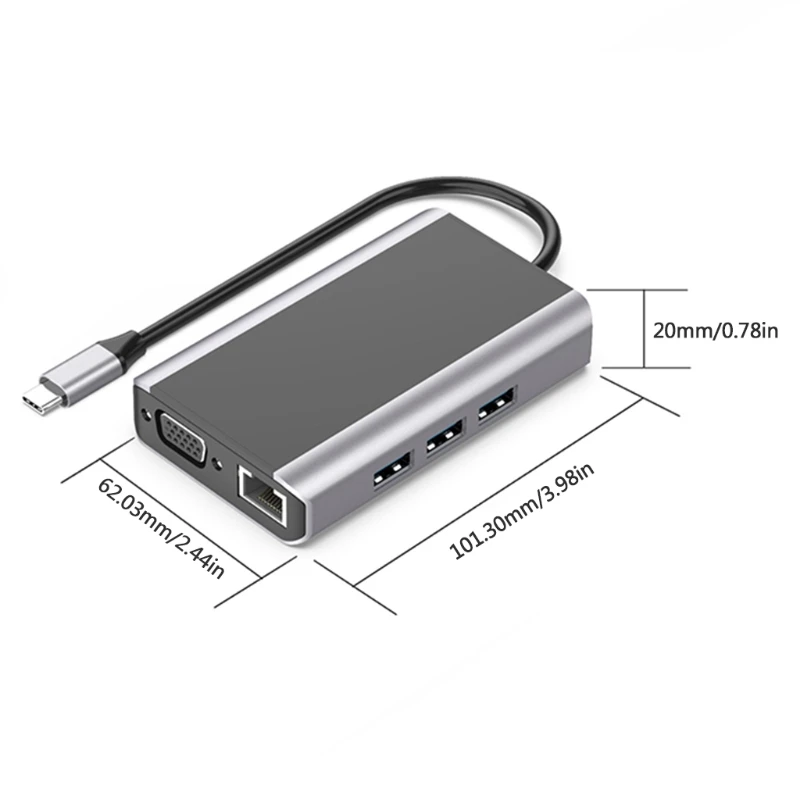 

2021 New USB-C Type C 3.0 Dock Muiti-Functional 9 in1 Hub VGA RJ45 Lan Charger Compatible with Dell PD100W HDMI-compatible