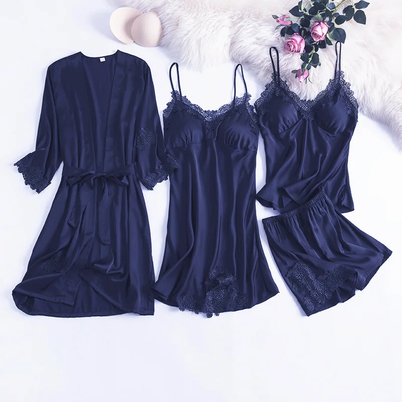Бордовый пижамный комплект кимоно из вискозы женский сексуальный кружевной