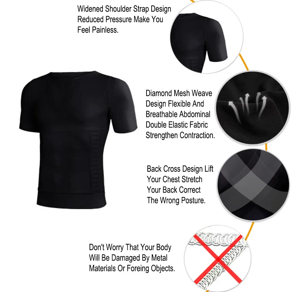 Футболка IYUNYI Мужская для похудения топ пояс талии коррекция осанки живота