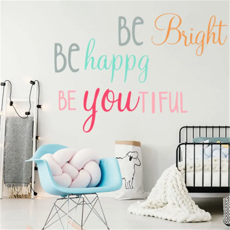 Be Bright Happy вдохновляющие цитаты стикер на стену для детской комнаты домашний Декор
