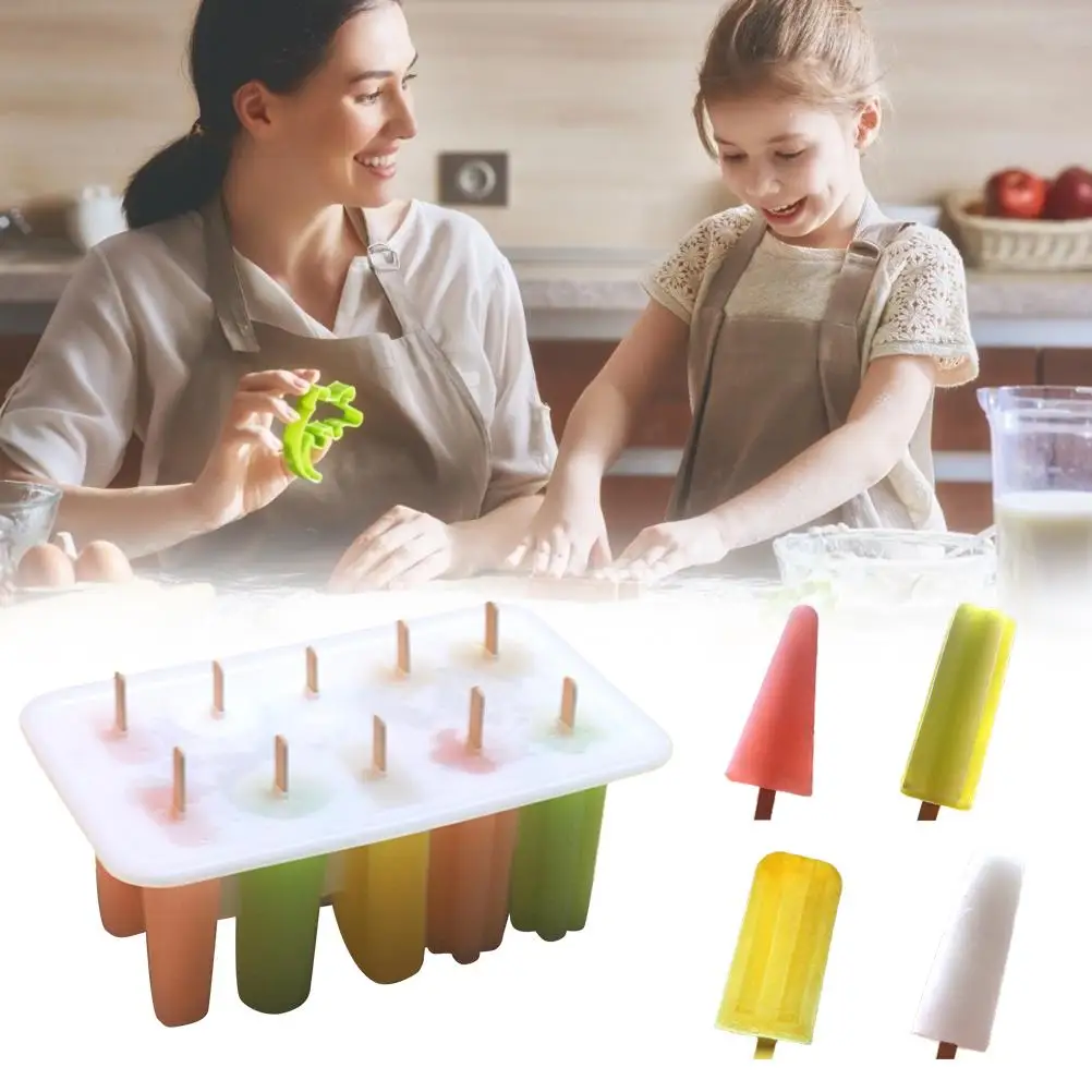 

10 Cavities Ice Cream Silicone Mold Party Favors For DIY Ice Cream Popsicle Tool Plum Cylindrical Watermelon Classic Shape