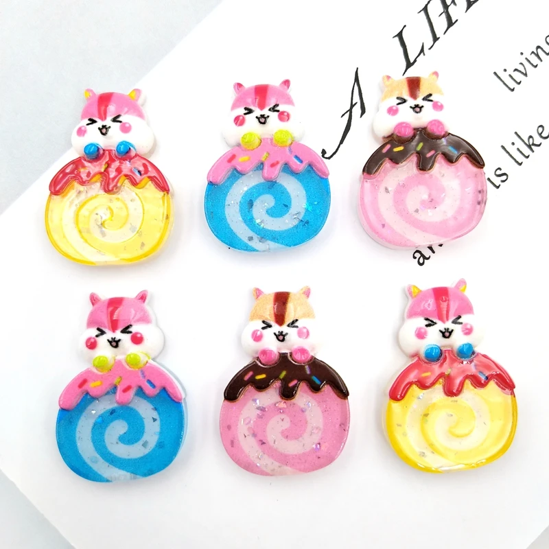 20 штук смесь цветов смолы леденец на палочке с плоской задней кабошон