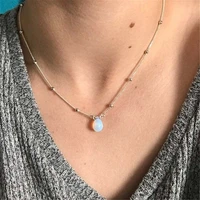 beaded necklace opalite moonstone style necklace silver color layered necklace silver color short necklace mermaid tears