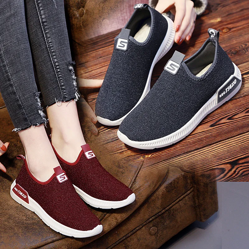 

Fashion zapatillas sneakers breathable soft Women's Casual flats Shoes Outdoor Running Sneakers Vulcanized shoe Red Black Gray