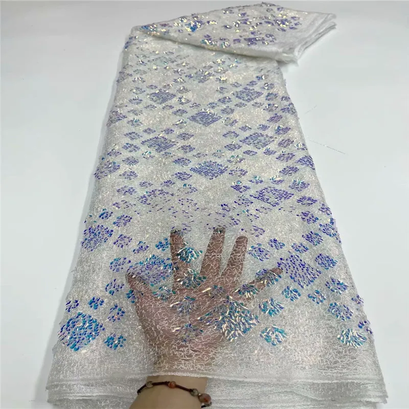 

2021 white Nigerian Net Mesh Lace Fabric Top Selling Sequins Lace Fabrics High Quality African French Tulle Lace Fabric Purple