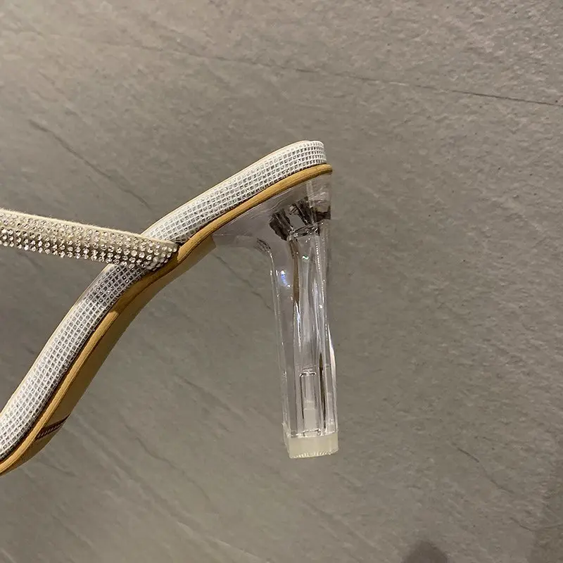 Мюли женские прозрачные на каблуке модные туфли-стразы хрустальные крутые мюли