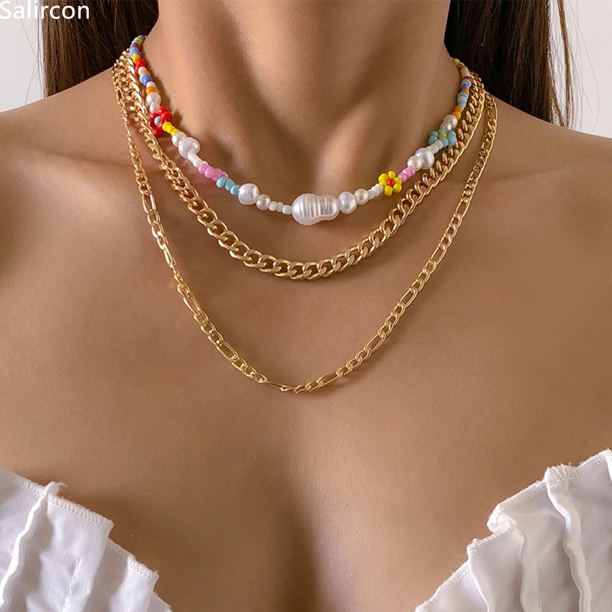

Punk Multi Layer Alloy Basic Short Clavicle Chain Choker Necklace For Women Baroque Simulated Pearls Beaded Necklace Jewelry