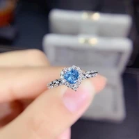 2021 silver new fashion temperament heart shaped ring simulation sea blue topaz full diamond adjustable jewelry for women gift