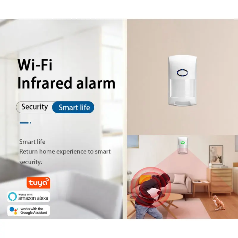 

Aubess Tuya Smart Home WiFi Infrared Detectors Motion Sensor Wireless PIR Alarm Smart Life APP Work With Alexa Google Home