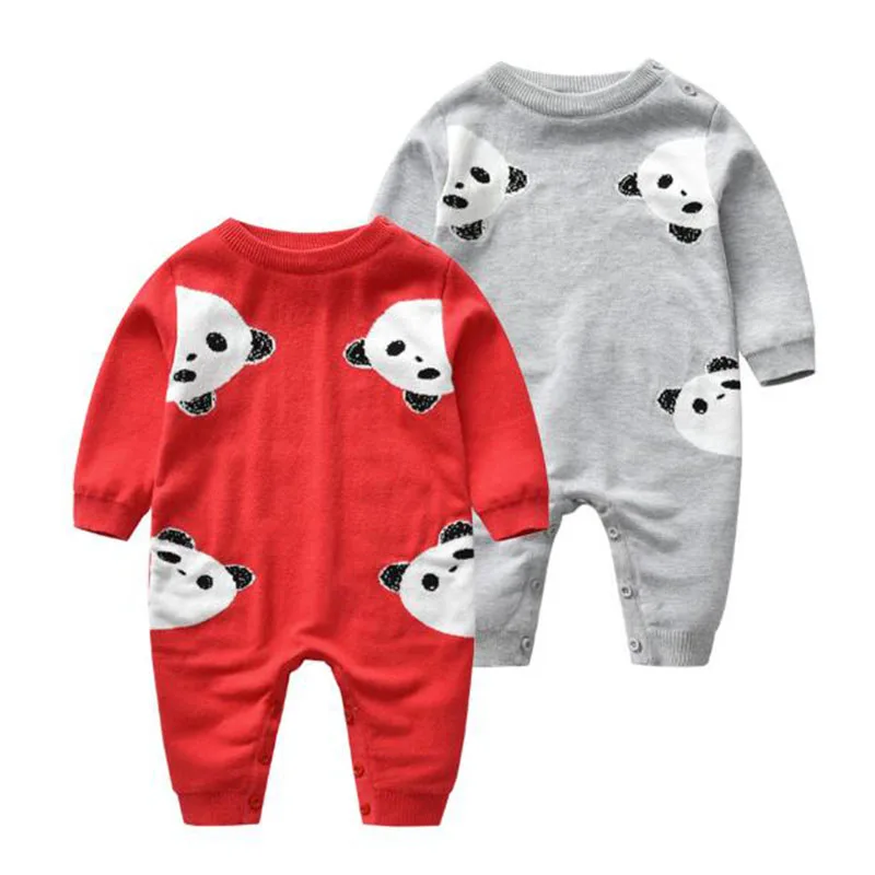 

Spring Infant Baby Girls Boy Panda Rompers Autumn Long Sleeve Rompers Newborn Baby Girls Boys Knit Rompers Clothes