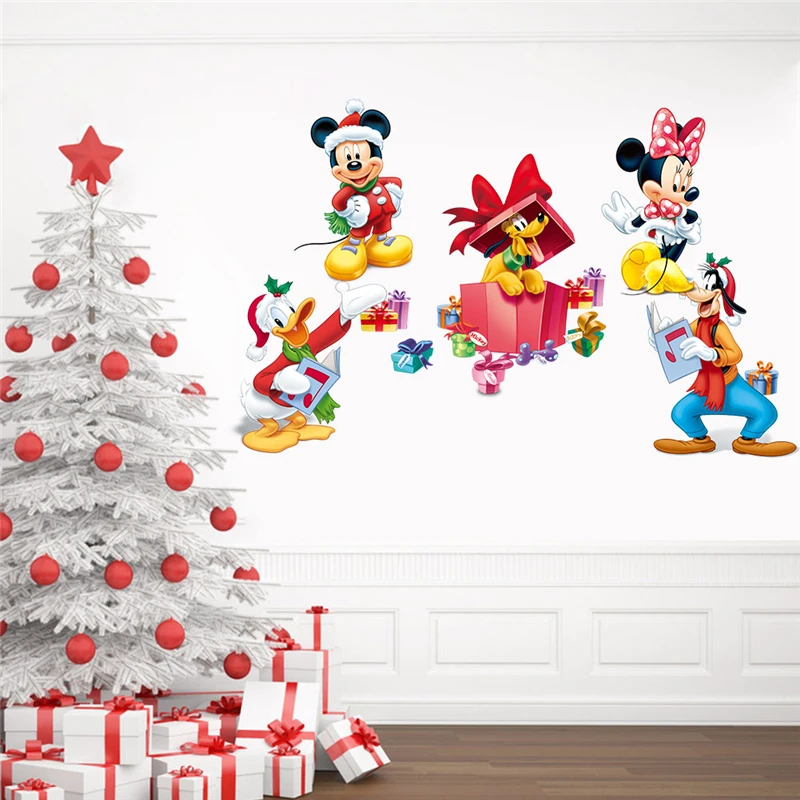 Merry christmas Микки Минни Гуфи настенные наклейки для детей комнаты мультяшное украшение для дома Дисней настенные наклейки ПВХ художественная Мураль Сделай Сам плакаты - Цвет: MQ014