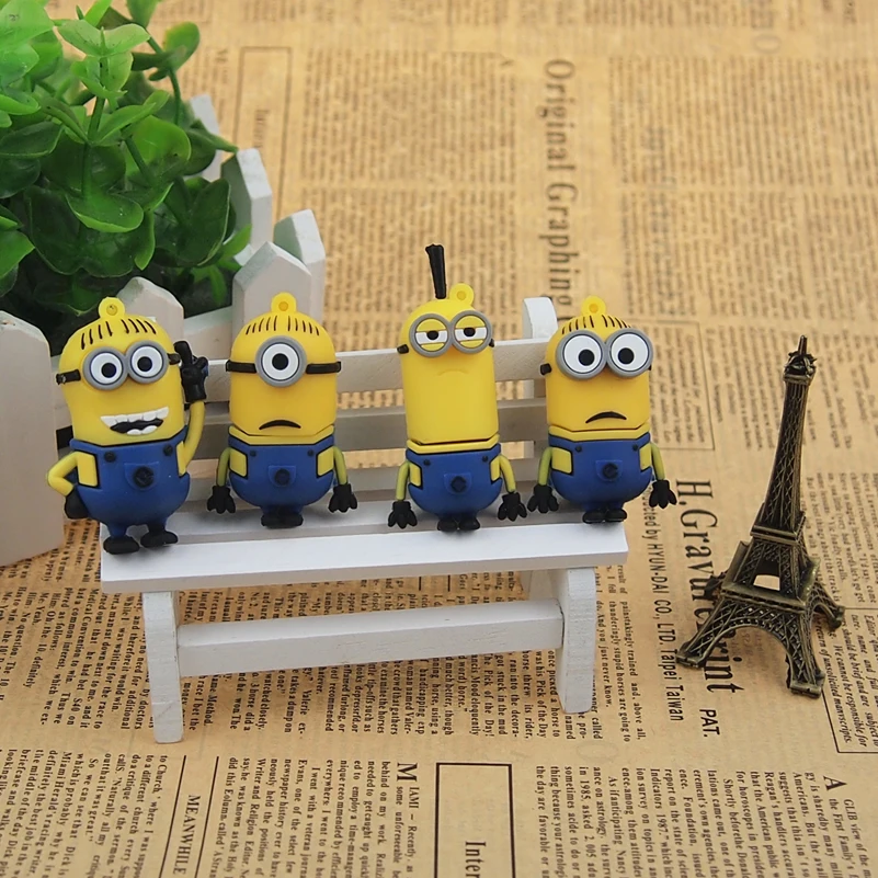 Популярный мультяшный флеш-накопитель USB с желтыми миньонами карта памяти 32 ГБ 64